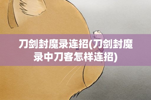刀剑封魔录连招(刀剑封魔录中刀客怎样连招)