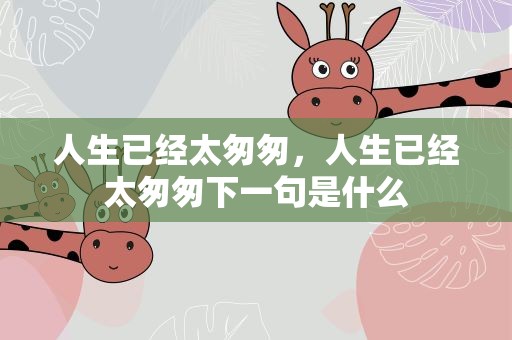 人生已经太匆匆，人生已经太匆匆下一句是什么