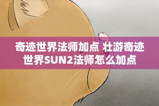 奇迹世界法师加点 壮游奇迹世界SUN2法师怎么加点