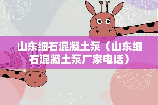 山东细石混凝土泵（山东细石混凝土泵厂家电话）