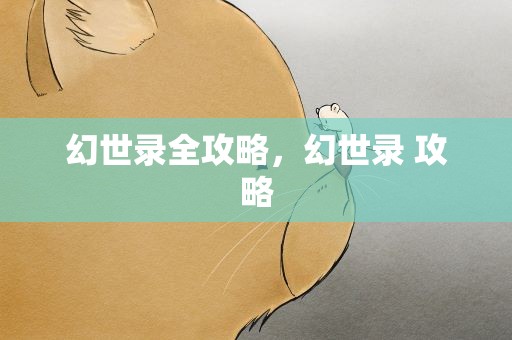幻世录全攻略，幻世录 攻略