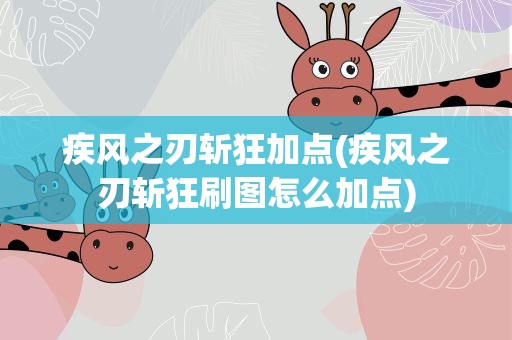 疾风之刃斩狂加点(疾风之刃斩狂刷图怎么加点)