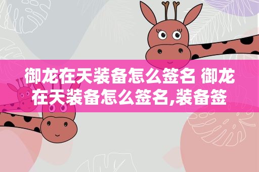 御龙在天装备怎么签名 御龙在天装备怎么签名,装备签名的作用