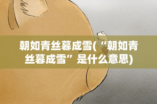 朝如青丝暮成雪(“朝如青丝暮成雪”是什么意思)
