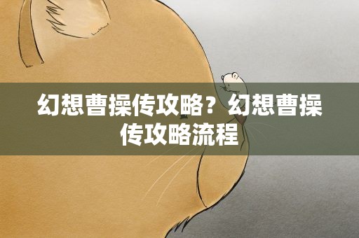 幻想曹操传攻略？幻想曹操传攻略流程