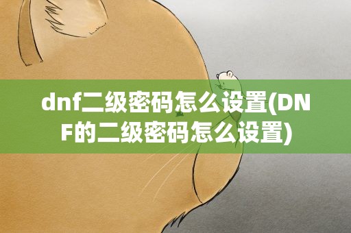 dnf二级密码怎么设置(DNF的二级密码怎么设置)