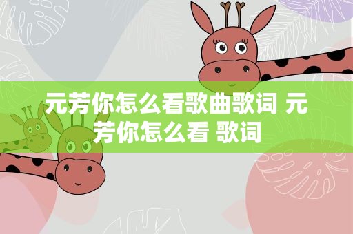 元芳你怎么看歌曲歌词 元芳你怎么看 歌词