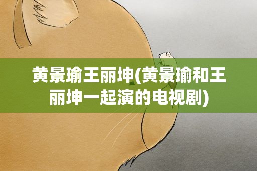 黄景瑜王丽坤(黄景瑜和王丽坤一起演的电视剧)