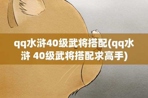 qq水浒40级武将搭配(qq水浒 40级武将搭配求高手)