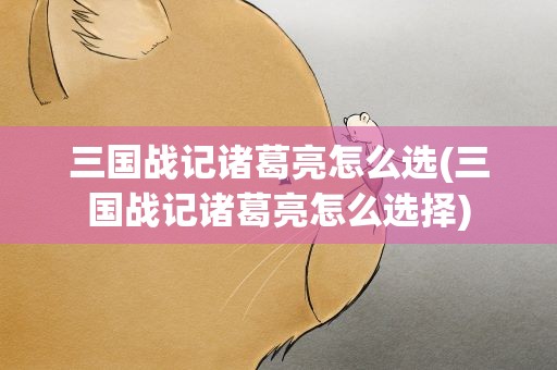 三国战记诸葛亮怎么选(三国战记诸葛亮怎么选择)