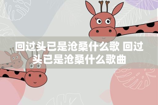 回过头已是沧桑什么歌 回过头已是沧桑什么歌曲