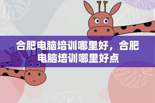 合肥电脑培训哪里好，合肥电脑培训哪里好点