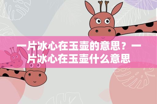 一片冰心在玉壶的意思？一片冰心在玉壶什么意思