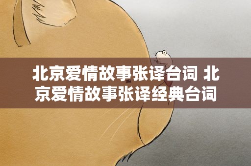 北京爱情故事张译台词 北京爱情故事张译经典台词