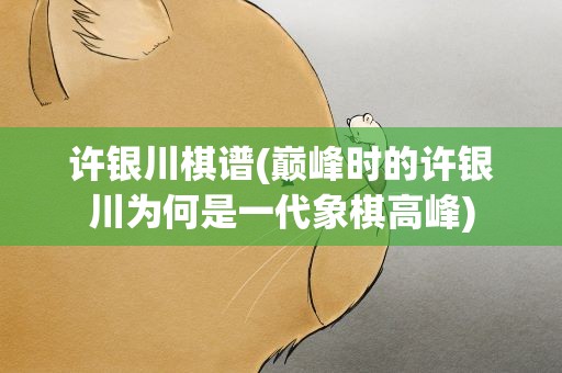 许银川棋谱(巅峰时的许银川为何是一代象棋高峰)