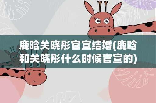 鹿晗关晓彤官宣结婚(鹿晗和关晓彤什么时候官宣的)