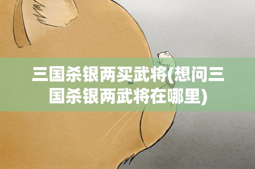 三国杀银两买武将(想问三国杀银两武将在哪里)