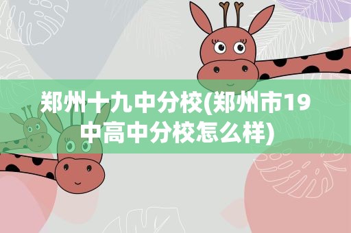 郑州十九中分校(郑州市19中高中分校怎么样)