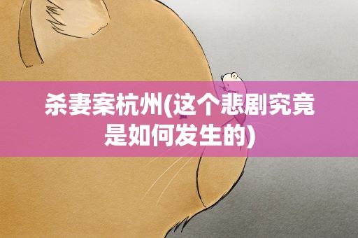 杀妻案杭州(这个悲剧究竟是如何发生的)
