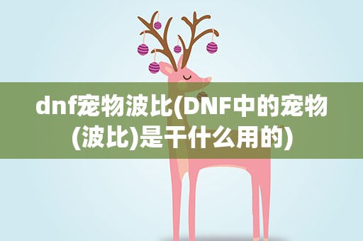 dnf宠物波比(DNF中的宠物(波比)是干什么用的)