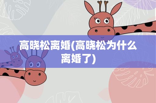 高晓松离婚(高晓松为什么离婚了)
