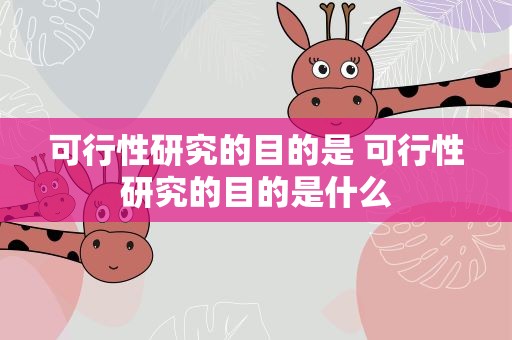 可行性研究的目的是 可行性研究的目的是什么