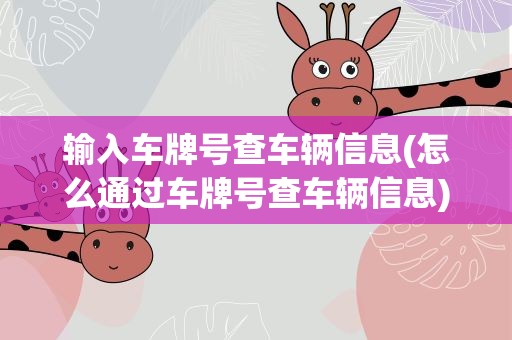 输入车牌号查车辆信息(怎么通过车牌号查车辆信息)