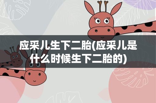 应采儿生下二胎(应采儿是什么时候生下二胎的)
