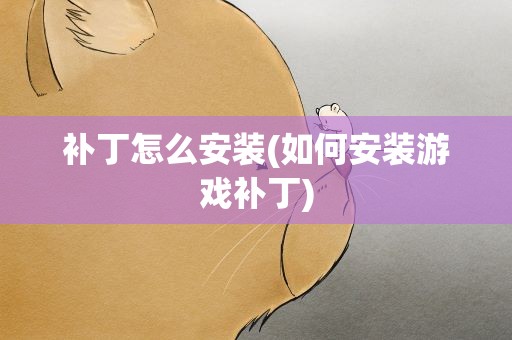 补丁怎么安装(如何安装游戏补丁)