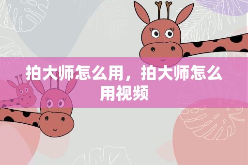 拍大师怎么用，拍大师怎么用视频
