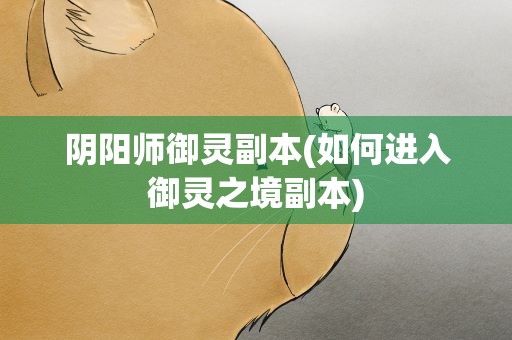 阴阳师御灵副本(如何进入御灵之境副本)