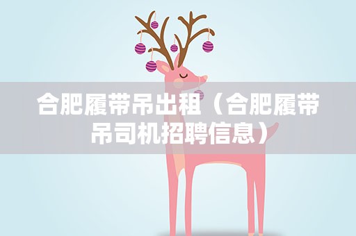 合肥履带吊出租（合肥履带吊司机招聘信息）