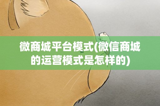 微商城平台模式(微信商城的运营模式是怎样的)