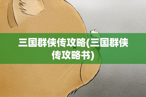 三国群侠传攻略(三国群侠传攻略书)