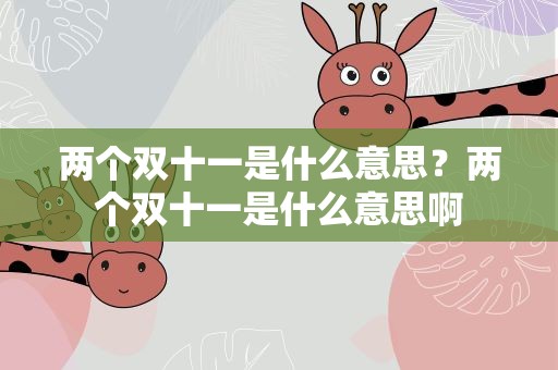 两个双十一是什么意思？两个双十一是什么意思啊