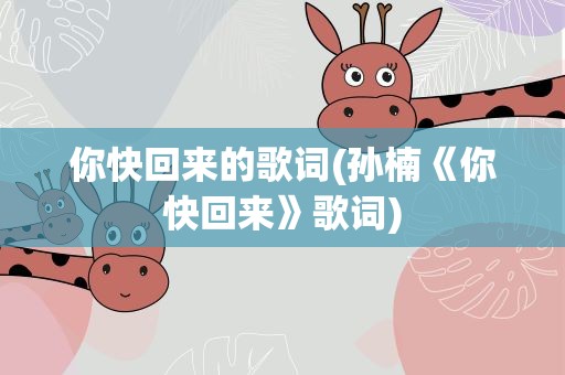 你快回来的歌词(孙楠《你快回来》歌词)