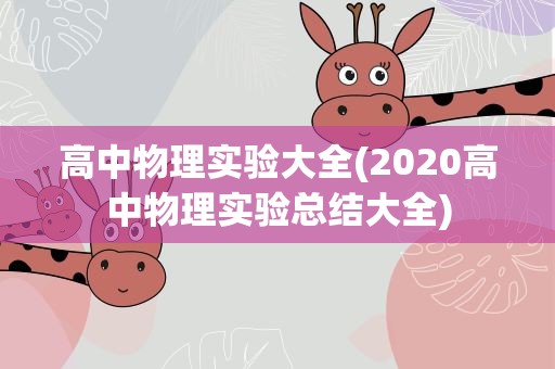 高中物理实验大全(2020高中物理实验总结大全)