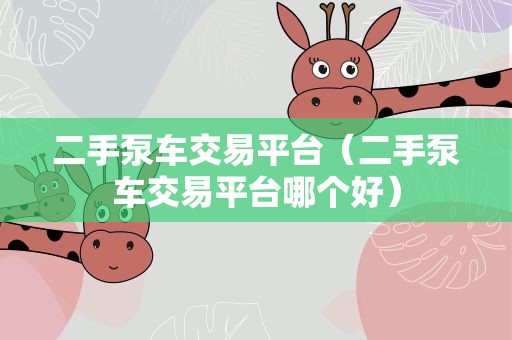 二手泵车交易平台（二手泵车交易平台哪个好）