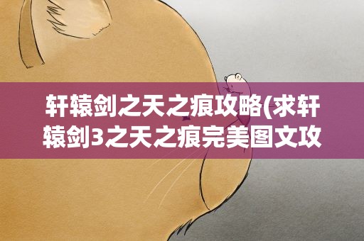 轩辕剑之天之痕攻略(求轩辕剑3之天之痕完美图文攻略)