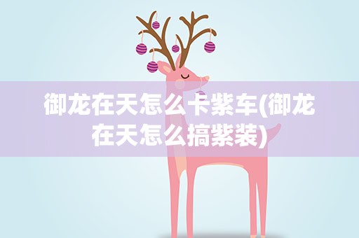 御龙在天怎么卡紫车(御龙在天怎么搞紫装)