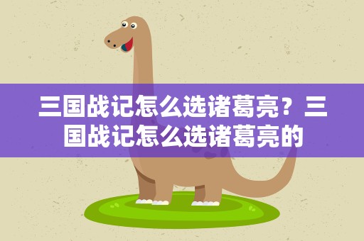 三国战记怎么选诸葛亮？三国战记怎么选诸葛亮的