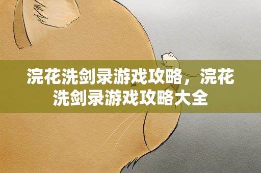 浣花洗剑录游戏攻略，浣花洗剑录游戏攻略大全
