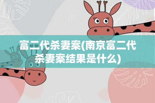 富二代杀妻案(南京富二代杀妻案结果是什么)