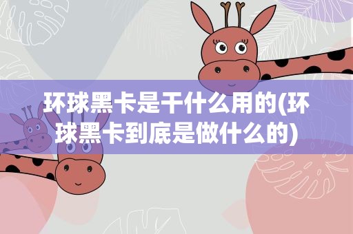 环球黑卡是干什么用的(环球黑卡到底是做什么的)