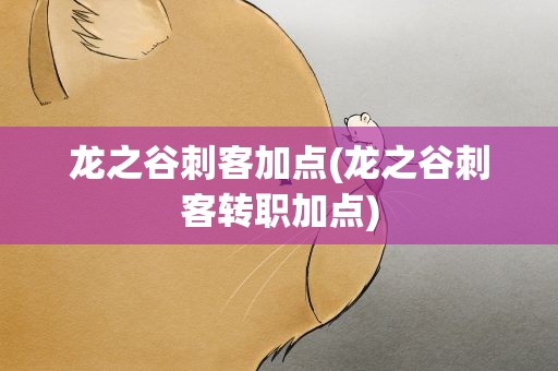 龙之谷刺客加点(龙之谷刺客转职加点)