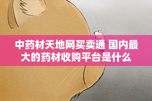 中药材天地网买卖通 国内最大的药材收购平台是什么