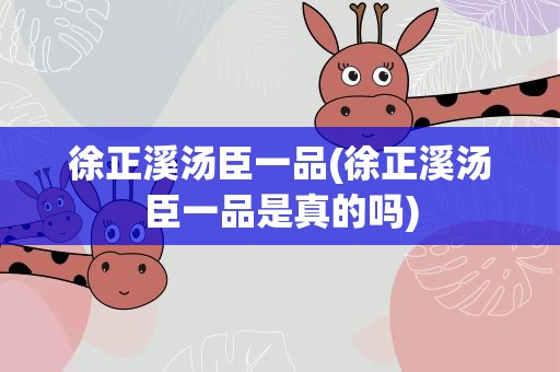 徐正溪汤臣一品(徐正溪汤臣一品是真的吗)