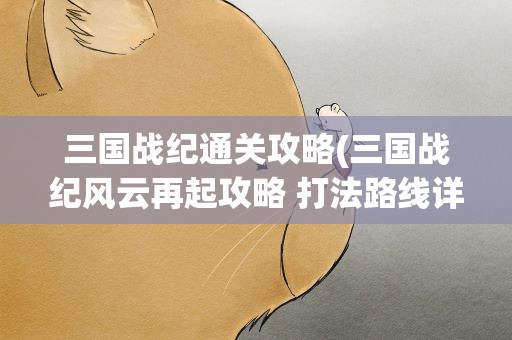 三国战纪通关攻略(三国战纪风云再起攻略 打法路线详解)