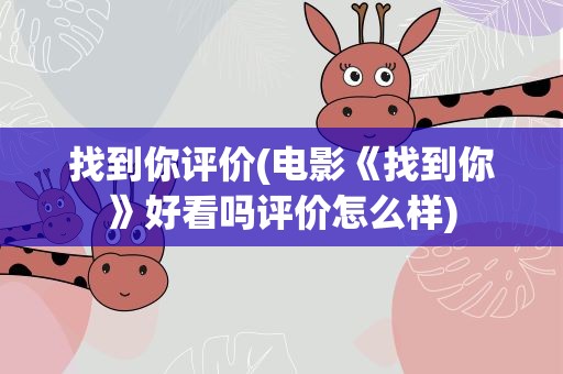 找到你评价(电影《找到你》好看吗评价怎么样)