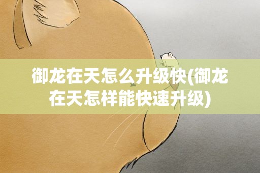 御龙在天怎么升级快(御龙在天怎样能快速升级)